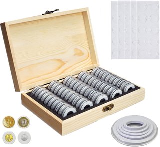 Caja de Madera para Monedas con 50 Cápsulas