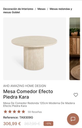 Mesa Comedor Redonda Efecto Piedra Kara 120 cm