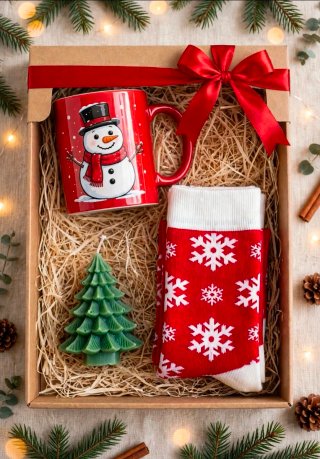 Set de Regalo Navideño: Taza, Calcetines y Vela