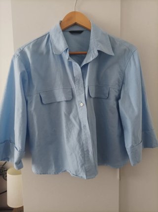 Camisa corta azul Zara