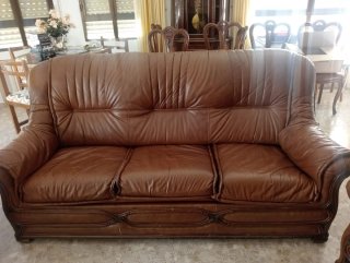 Tresillo de Piel: Sofá-Cama y 2 Sillones