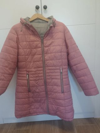 Abrigo Acolchado Reversible rosa/gris largo midi