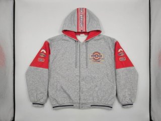 Chaqueta Bomber con Capucha Gris y Roja