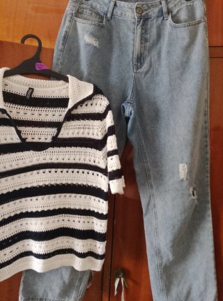 Conjunto H&M: Jersey Rayas y Vaqueros Anchos