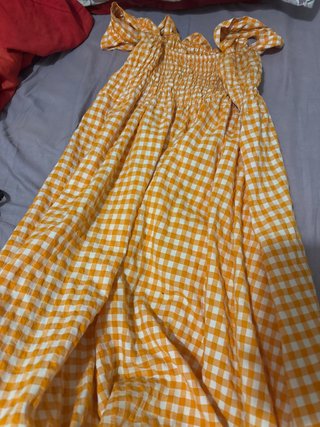 Vestido de verano cuadros naranja y blanco