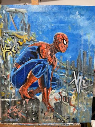 Cuadro original al óleo Spiderman estilo urbano