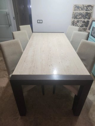 Mesa de Comedor de Mármol Travertino más 6 sillas