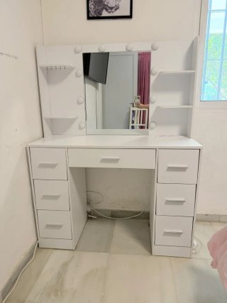 Tocador Blanco con Espejo y Luces LED