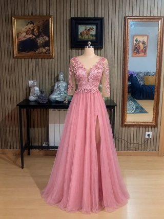 Vestido largo de fiesta rosa