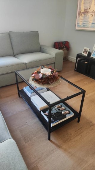 Mesa Auxiliar de Cristal y Metal Negro