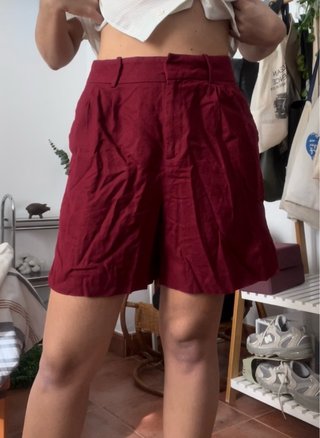 Pantalón corto de lino Zara rojo