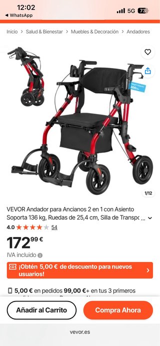 Andador y Silla de rueda VEVOR 2 en 1