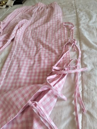 Pantalones apertura lateral lazos, vichy rosa
