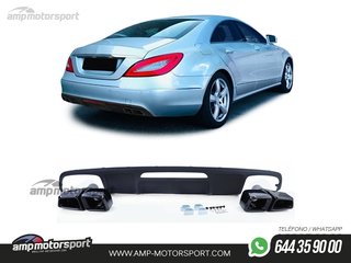 DIFUSOR TRASERO NEGRO MATE CON COLAS NEGRAS PARA MERCEDES CLS W218