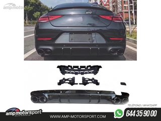 DIFUSOR TRASERO NEGRO BRILLO CON COLAS REDONDAS NEGRAS PARA MERCEDES CLS C257