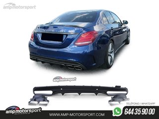 DIFUSOR TRASERO CON COLAS DE ESCAPE CROMADAS MERCEDES CLASE C W205 LOOK C63 AMG