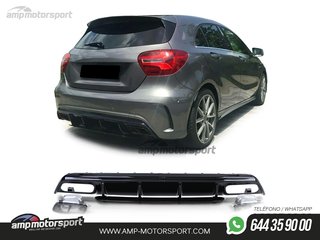 DIFUSOR TRASERO NEGRO BRILLO CON COLAS NEGRAS PARA MERCEDES CLASE A W176