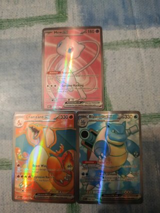 3 Cartas Pokémon Full Art Charizard,mew,blastoise