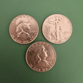 Tres monedas de Plata medio dolar Estados Unidos