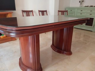 Mesa de Salón de Madera con Cristal