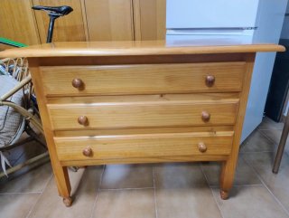 Cómoda de Madera Maciza con 3 Cajones