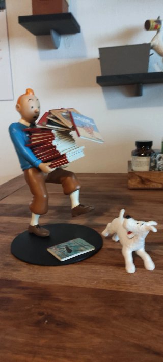 Estatua Tintin tenant les albums