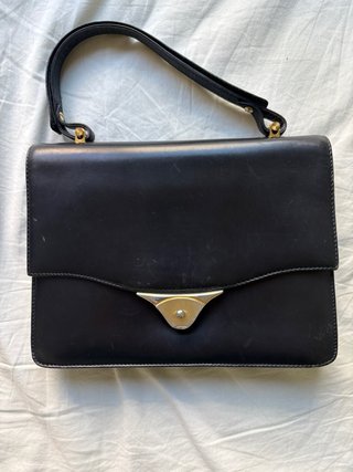 Bolso vintage años 50/60 piel negra cierre abanico