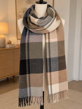 Bufanda Maxi VILA Cuadros Beige y Gris
