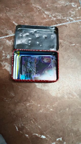 Cartas Pokémon en caja metálica