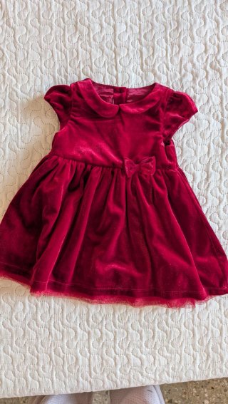 Vestido de Terciopelo Rojo 12-18 Meses