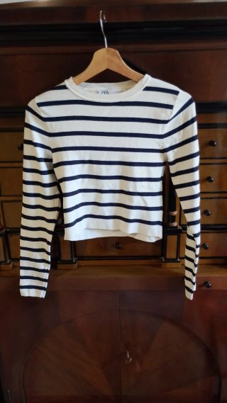 Jersey Crop Zara Rayas Blanco y Negro