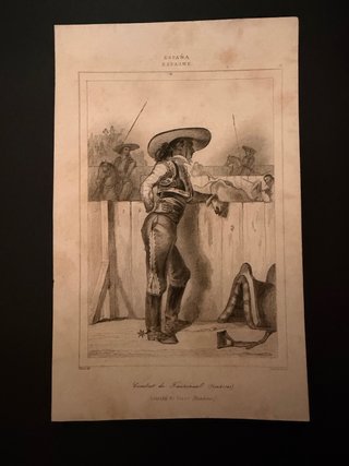 Grabado Antiguo: Combat de Taureaux (1847)