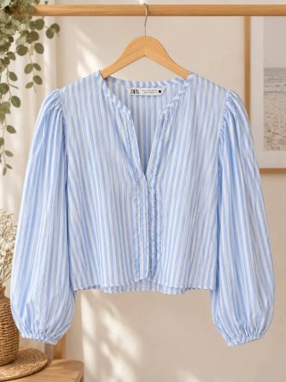 Blusa ZARA Azul y Blanca a Rayas Talla M
