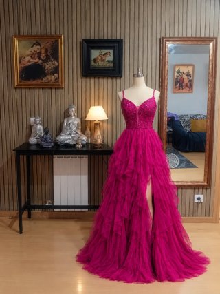 Vestido largo de fiesta rosa