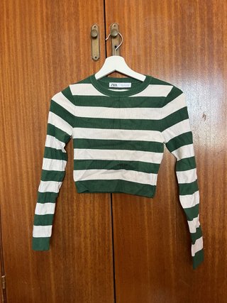 Blusa de rayas verde y blanca Zara