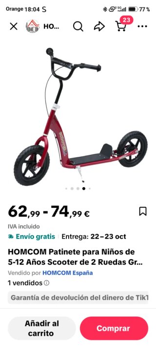 Patinete Infantil HOMCOM Rojo