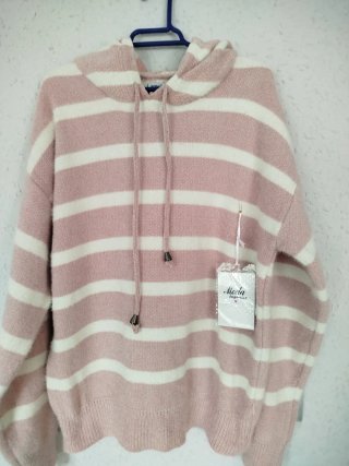 Jersey con Capucha Rayas Rosa y Blanco