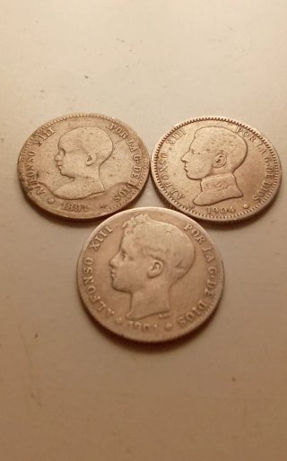 3 Monedas de Plata Alfonso XIII