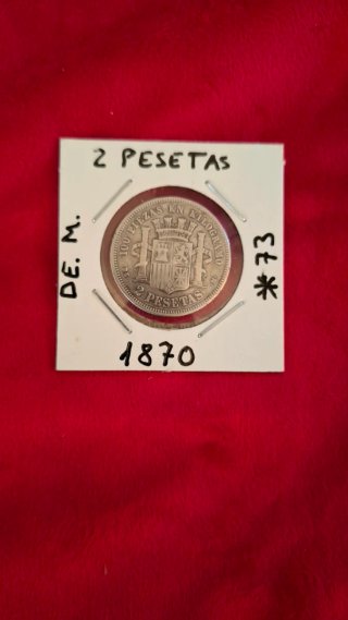Moneda 2 Pesetas 1870 plata Gobierno Provisional