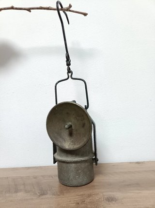 Antigua Lámpara de Carburo de Minería con gancho