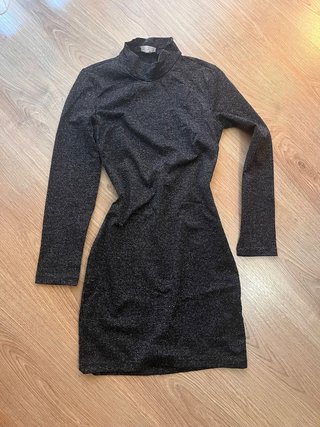 Vestido Negro Brillante Bershka Talla M