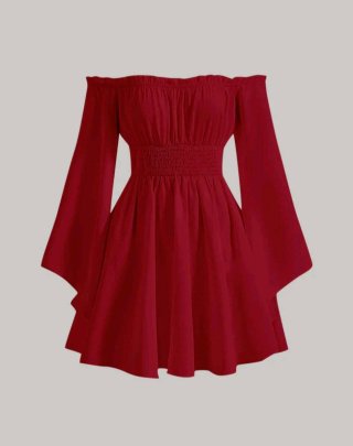 Vestido Rojo con Mangas Acampanadas