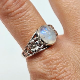 Anillo flores plata 925 con Piedra Luna