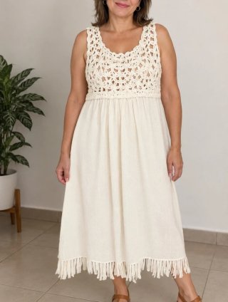 Vestido crochet beige