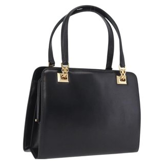 GUCCI Chain Hand Bag Leather Black Gold Auth