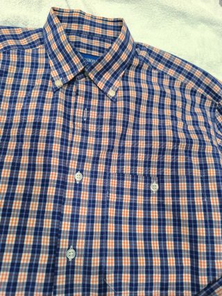 Camisa de cuadros azul y naranja