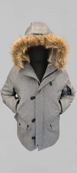 Abrigo Zara Man Gris Espiga con Capucha
