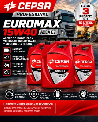 Pack 3 Garrafas Aceite Cepsa Euromax 15W40