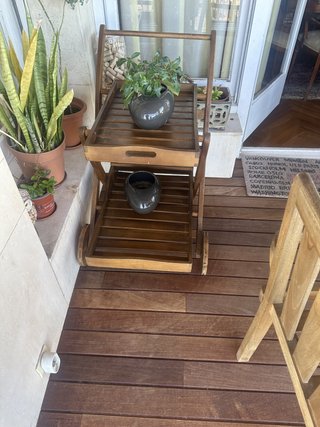 Mesa y 4 sillas madera para terraza y carrito