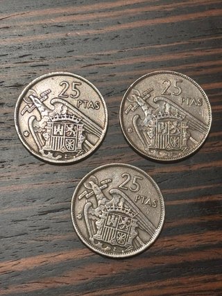 3 Monedas 25 Pesetas 1957. Estrella 58, 59, 69.